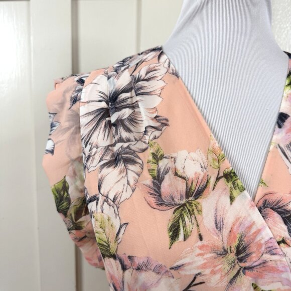 Eliza J Maxi Dress Women Size 6 Light Orange Floral Ruffle Hi-Lo Belted EJ87617 - Picture 2 of 8